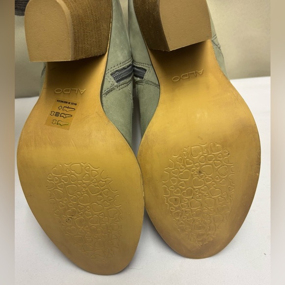 ALDO Green-Gray Leather Zip High Heel Ankle Boots Womens Size 9 - Picture 14 of 15